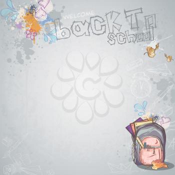 Royalty Free Clipart Image of a Back to School Background With a Backpack