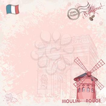 Royalty Free Clipart Image of a French Background With a Windmill