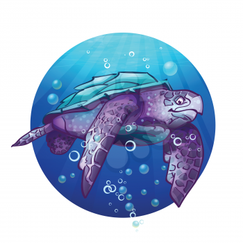 Royalty Free Clipart Image of a Turtle Underwater