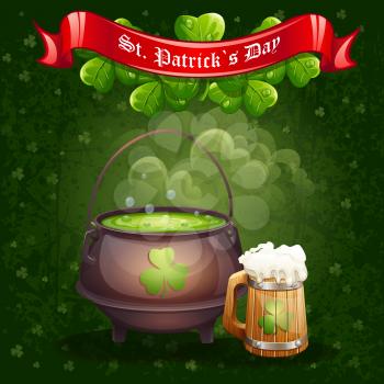 Royalty Free Clipart Image of a St. Patrick's Day Background With Stew and Beer