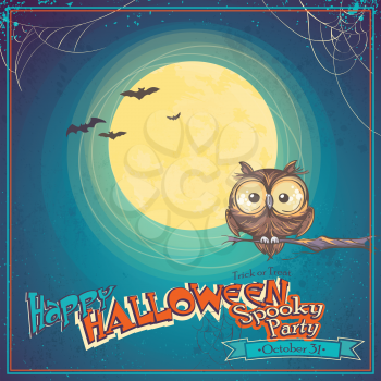 Royalty Free Clipart Image of an Owl on a Halloween Invitation