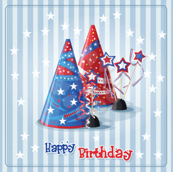 Royalty Free Clipart Image of an American Themed Birthday Background With Party Hats