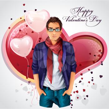 Royalty Free Clipart Image of a Boy on a Valentine Background