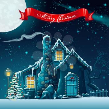 Royalty Free Clipart Image of a House on Christmas Greeting