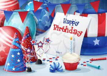 Royalty Free Clipart Image of a Happy Birthday Background With an American Theme