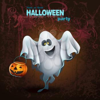 Royalty Free Clipart Image of a Halloween Party Invitation With a Ghost