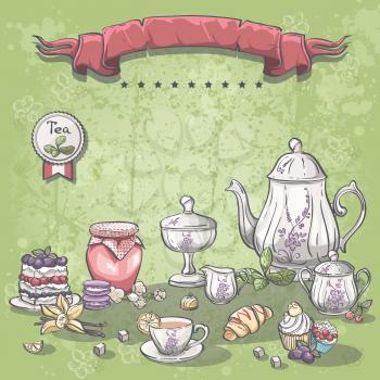 Royalty Free Clipart Image of a Tea Time Background