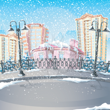 Royalty Free Clipart Image of a City in Winter