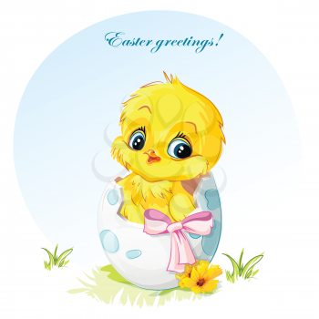 Royalty Free Clipart Image of a Chick in an Easter Egg