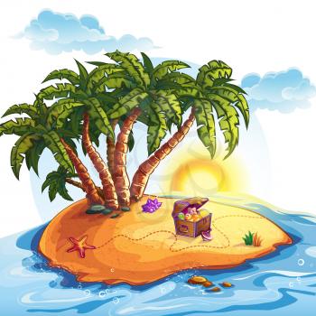 Royalty Free Clipart Image of a Chest of Toys on an Island