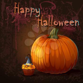 Royalty Free Clipart Image of a Halloween Pumpkin Greeting