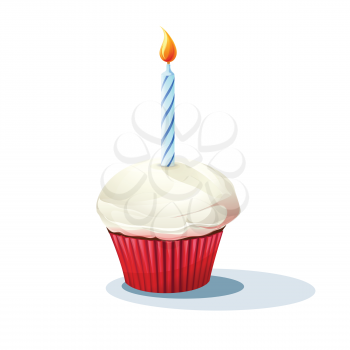 Royalty Free Clipart Image of a Cupcake With a Candle