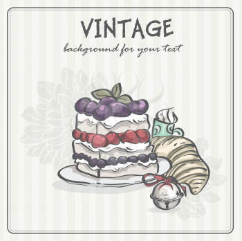 Royalty Free Clipart Image of a Vintage Background With Food