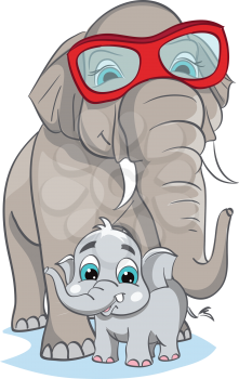 Royalty Free Clipart Image of a Father and Baby Elephant