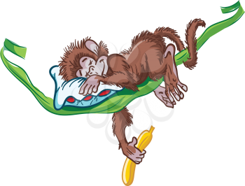 Royalty Free Clipart Image of a Monkey Sleeping on a Vine