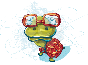 Royalty Free Clipart Image of a Turtle Wearing Glasses