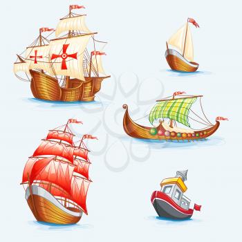 Royalty Free Clipart Image of a Set of Boats