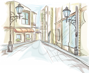 Royalty Free Clipart Image of a City Street