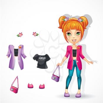 Royalty Free Clipart Image of an Urban Girl With Fashions