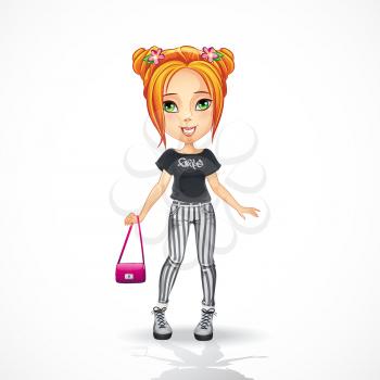 Royalty Free Clipart Image of a Girl With a Purse