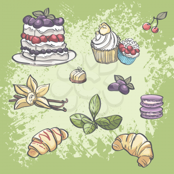 Royalty Free Clipart Image of a Background With Food