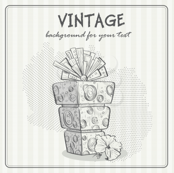 Royalty Free Clipart Image of a Vintage Background Birthday Cake