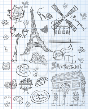 Set of images of various attractions, Paris, FranceSet of images of various attractions, Paris, France. black contour