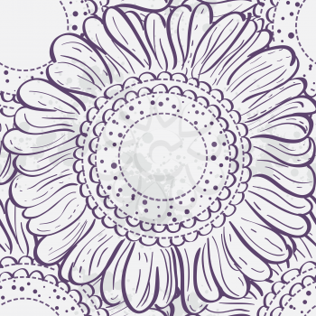 Seamless texture stylized sunflowers. purple contour