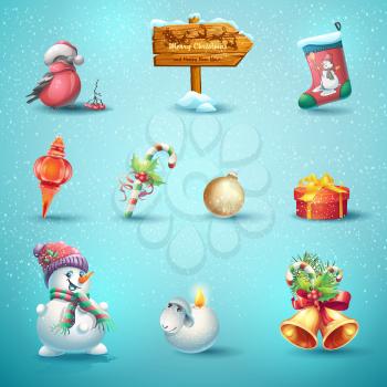 Set of festive items for Christmas and New Year