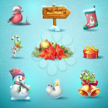 Set of isolated vector icons for Christmas and New Year