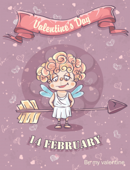 Greeting card for Valentine's Day with the image of Cupid