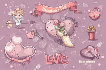 Set of festive elements and illustrations for Valentine's Day