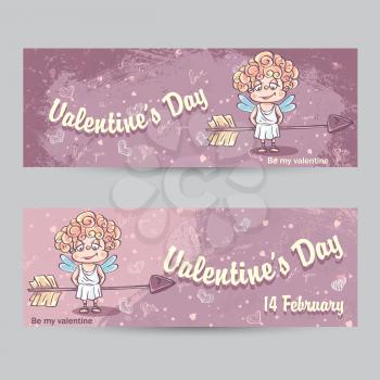 Set of horizontal greeting cards for Valentine's Day with the image of Cupid