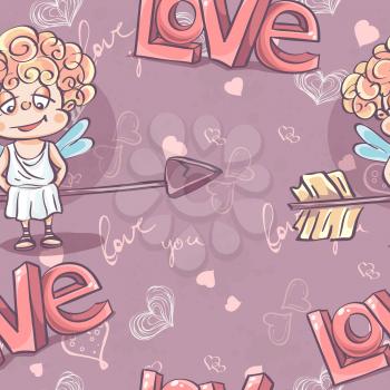 Seamless texture for Valentine's Day with the image of Cupid