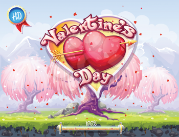 Example of the boot screen to the computer game or web design on the theme of Valentine's Day