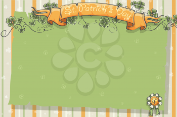Postcard to the day of St. Patrick with clover leaves and ribbon