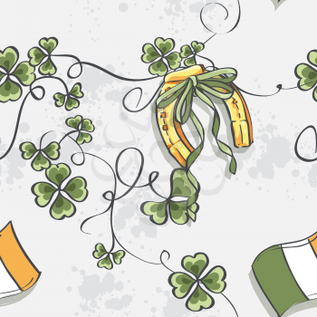 Seamless texture for St. Patrick's Day with a horseshoe and the flag of Ireland