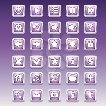Big set of square buttons with different glamorous image for the user interface and web design