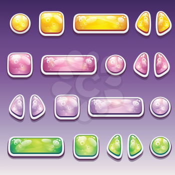 Big set of colorful cartoon buttons of different shapes for the user interface and web design
