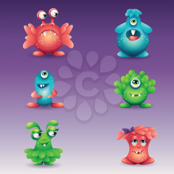 A set of colored cartoon monsters, different emotions