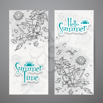 Set of vertical banners  with summer doodles