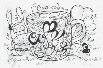 Illustration of a hand-drawn coffee doodle