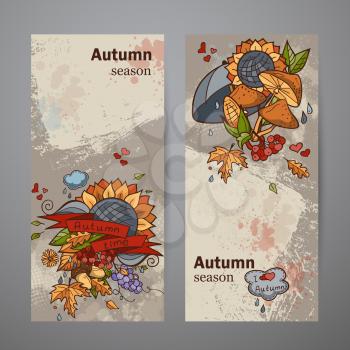 Set vertical banners of colored autumn doodle