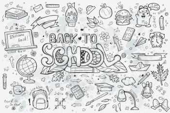 A large set of vector hand-drawn doodles back to school. Black contour