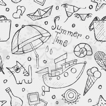 A seamless vector hand-drown texture with summer doodles