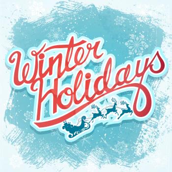 Winter holydays christmas lettering sign with Santa and deer