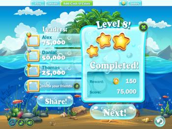 Fish world - Example of window level completion for a computer game in cartoon style