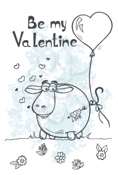 Stock Vector greeting card with sheep and balloons on Valentines Day