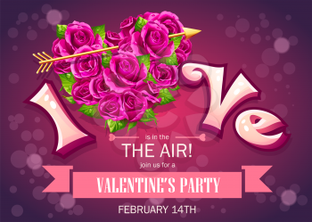 Invitation card with flowers to a party on Valentine's Day
