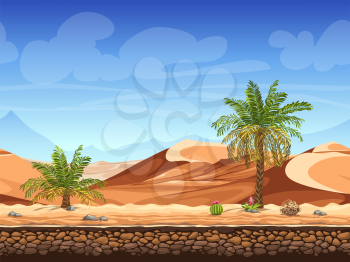 Vector illustration - seamless background - palm trees in desert - for game design